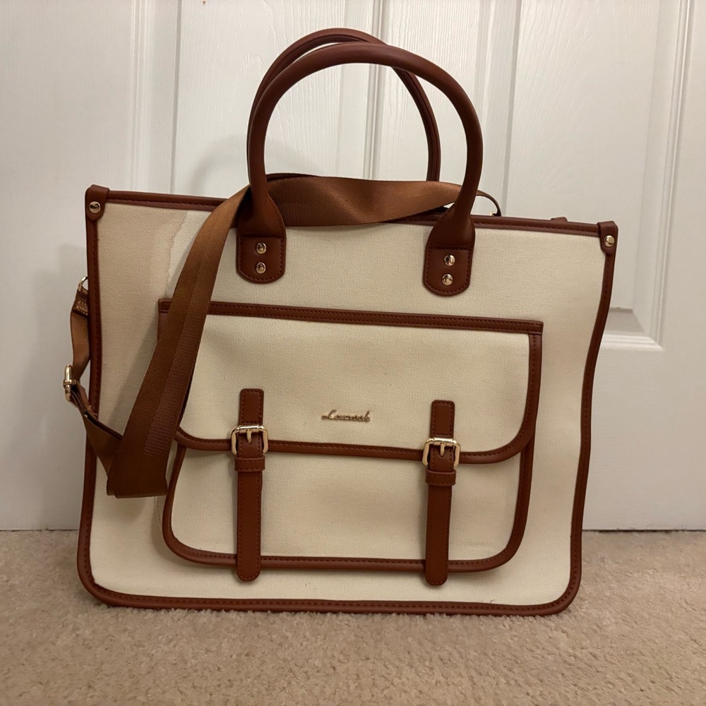 Lovevook Cream and Tan Laptop Bag - Fits 15.6 inch laptop